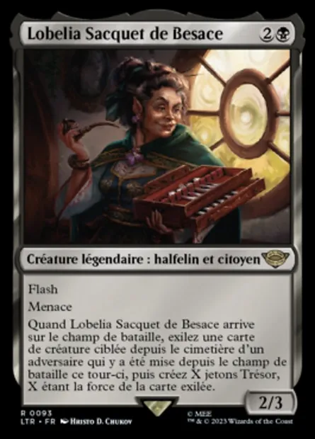 Lobelia Sacquet de Besace, carte Magic LTR 93 — extension Le Seigneur des Anneaux : chroniques de la Terre du Milieu