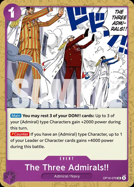 The Three Admirals!!, One Piece card OP16-076 — THE TIME OF BATTLE set