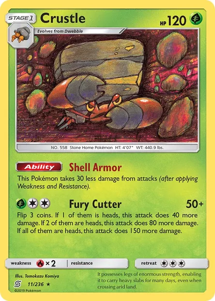 Crustle, Pokémon card UNM 11 — Unified Minds set