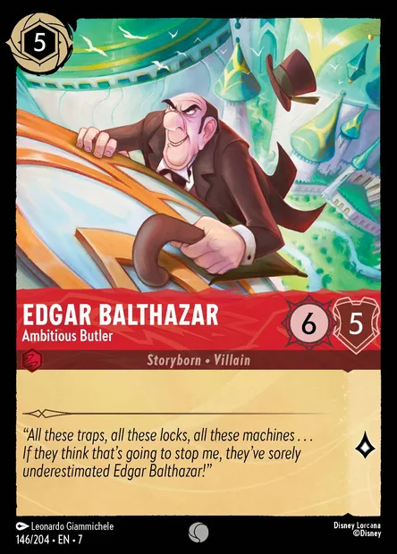 Edgar Balthazar - Ambitious Butler, Disney Lorcana card CH7-146 — Archazia's Island set