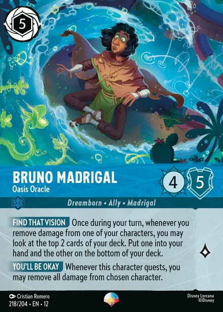 Bruno Madrigal - Oasis Oracle, Disney Lorcana card CH12-218 — Wilds Unknown set