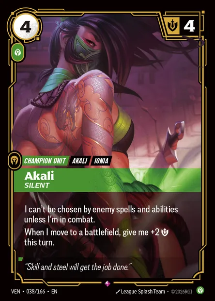 Akali, Riftbound card VEN 038 — Vendetta set