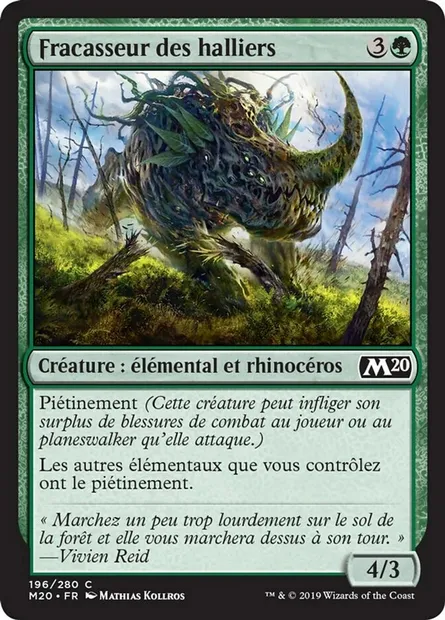 Fracasseur des halliers, carte Magic M20 196 — extension Core Set 2020