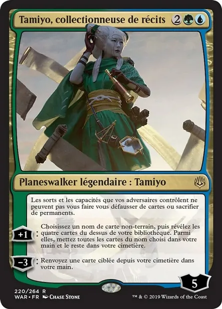Tamiyo, collectionneuse de récits, carte Magic WAR 220 — extension La guerre des Planeswalkers