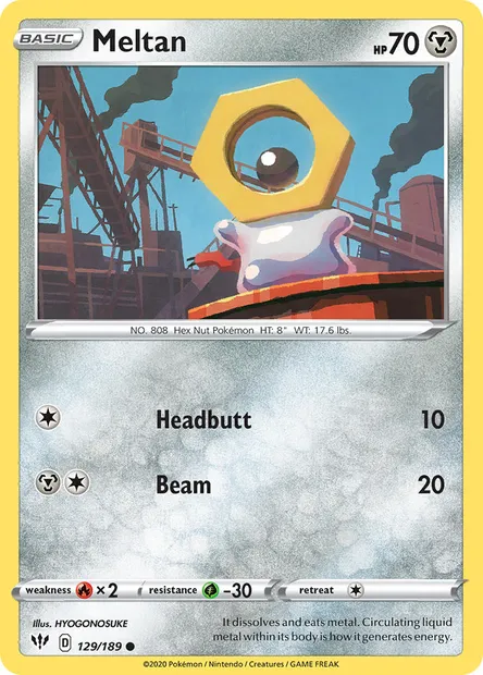 Meltan, Pokémon card DAA 129 — Darkness Ablaze set