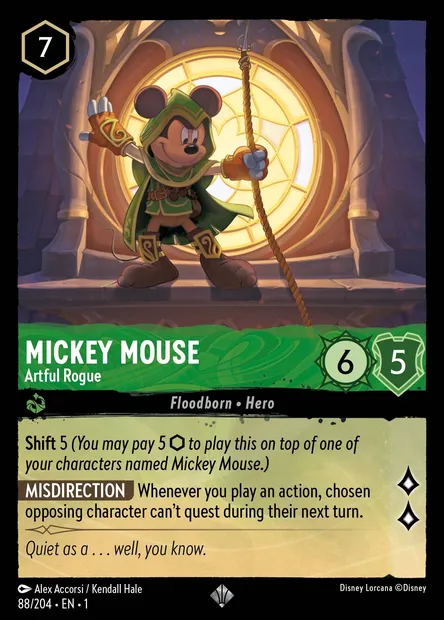 Mickey Mouse - Artful Rogue, Disney Lorcana card CH1-088 — The First Chapter set