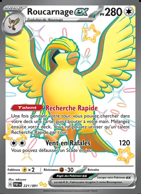 Roucarnage-ex, carte Pokémon PAF 221 — extension Destinées de Paldea
