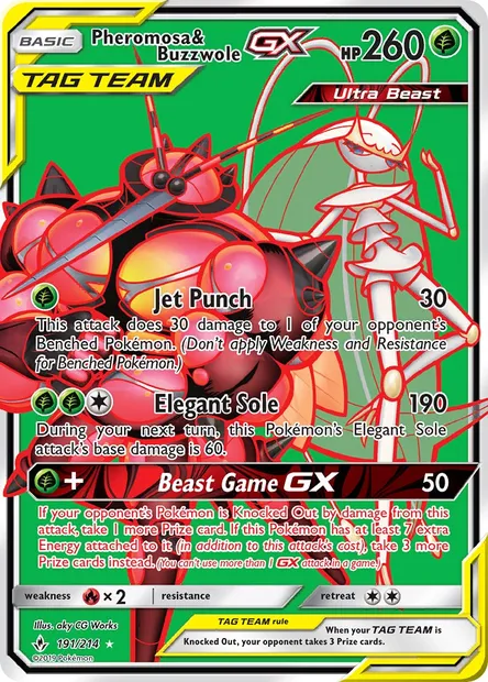 Pheromosa & Buzzwole GX, Pokémon card UNB 191 — Unbroken Bonds set