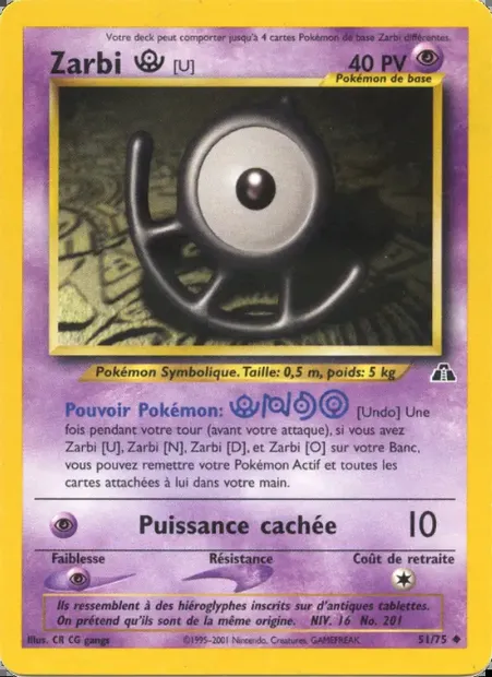 Zarbi U, carte Pokémon ND 51 — extension Neo Discovery
