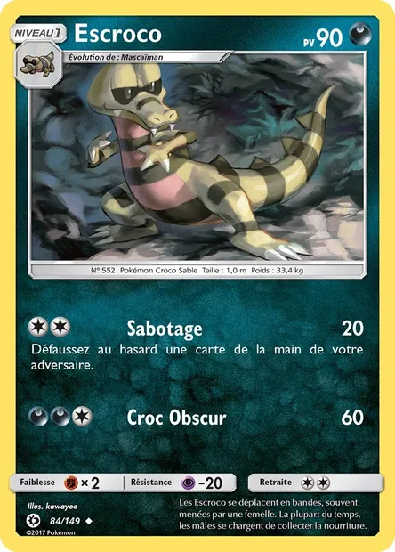 Escroco, carte Pokémon SUM 84 — extension Soleil et Lune