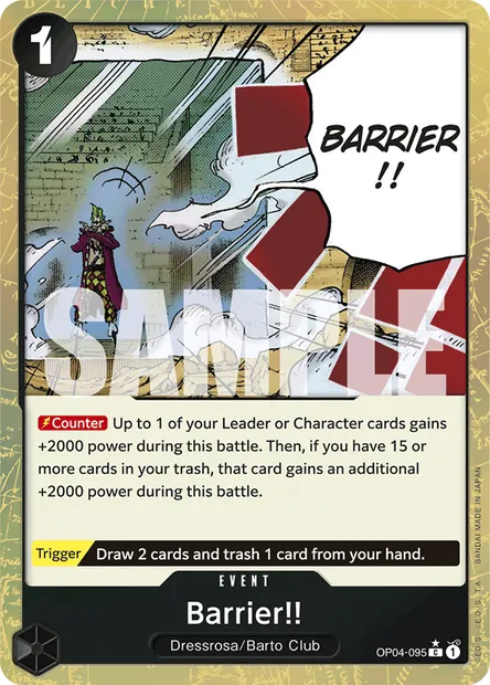 Barrier!!, One Piece card OP04-095 — KINGDOMS OF INTRIGUE set