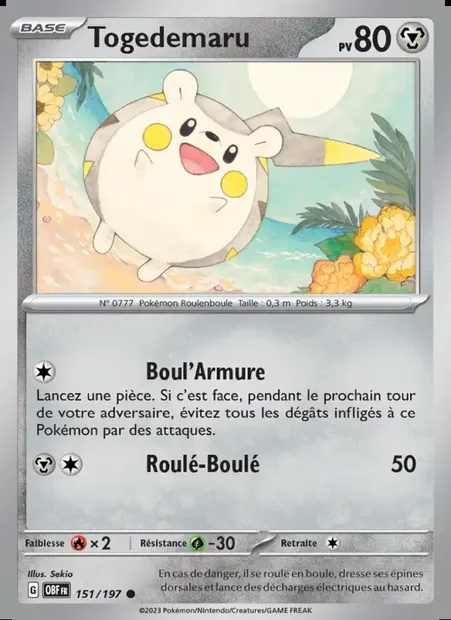 Togedemaru, carte Pokémon OBF 151 — extension Flammes Obsidiennes