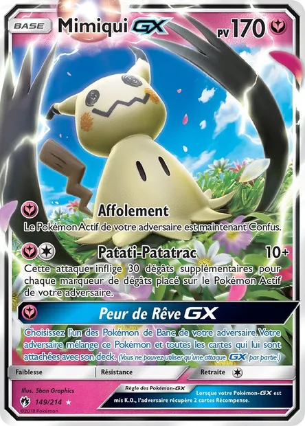 Mimiqui GX, carte Pokémon LOT 149 — extension Tonnerre Perdu
