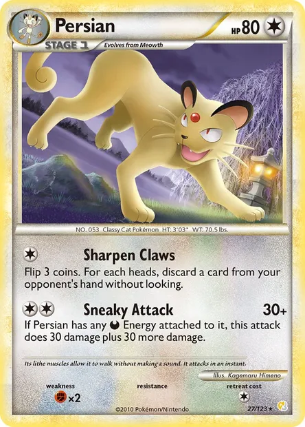 Persian, Pokémon card HS 27 — HeartGold SoulSilver set