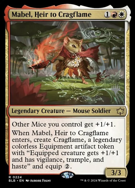 Mabel, Heir to Cragflame, Magic card PBLB 224p — Bloomburrow Promos set