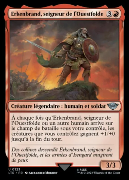 Erkenbrand, seigneur de l'Ouestfolde, carte Magic LTR 123 — extension Le Seigneur des Anneaux : chroniques de la Terre du Milieu
