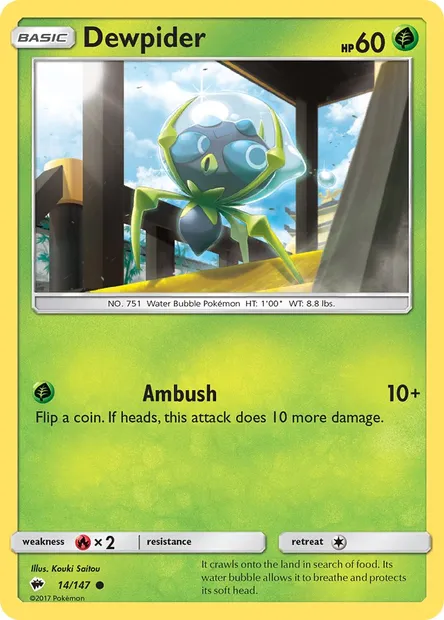 Dewpider, Pokémon card BUS 14 — Burning Shadows set