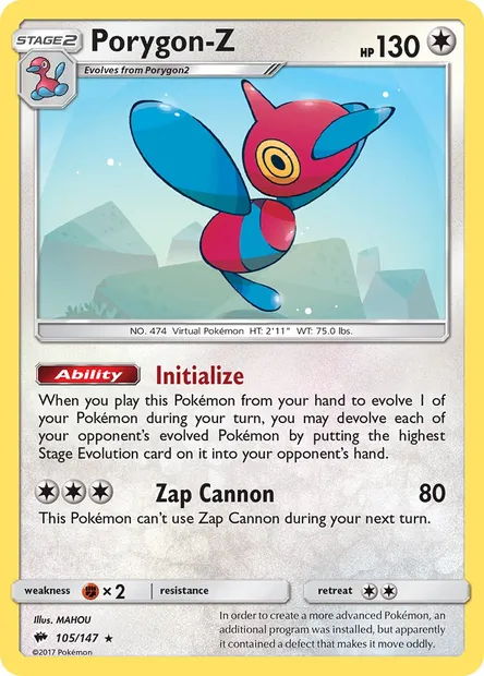 Porygon-Z, Pokémon card BUS 105 — Burning Shadows set