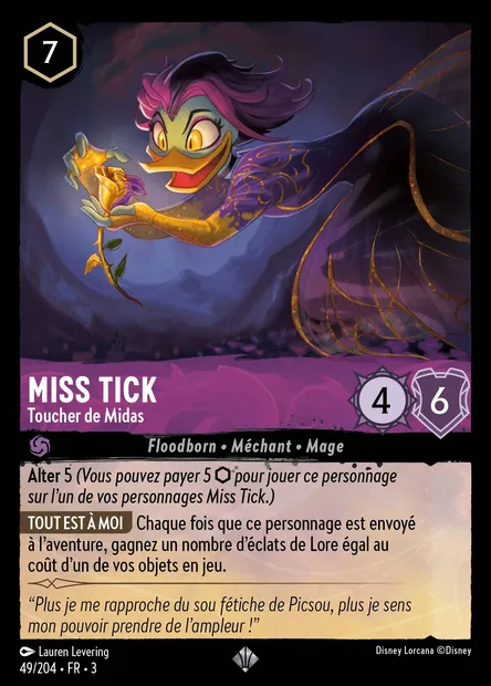 Miss Tick - Toucher de Midas, carte Disney Lorcana CH3-049 — extension Les Terres d'Encres