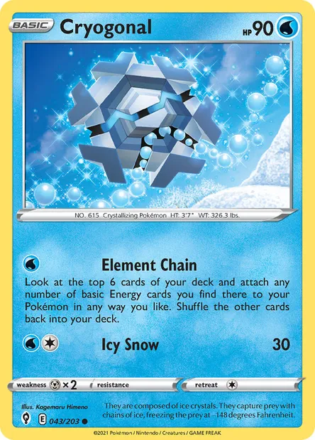 Cryogonal, Pokémon card EVS 43 — Evolving Skies set