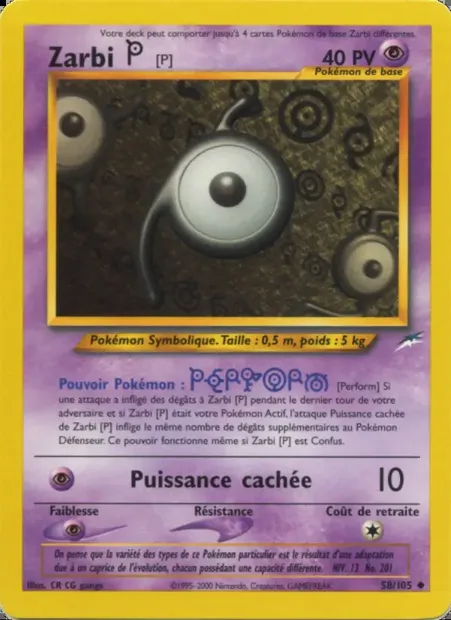 Zarbi P, carte Pokémon NDE 58 — extension Neo Destiny