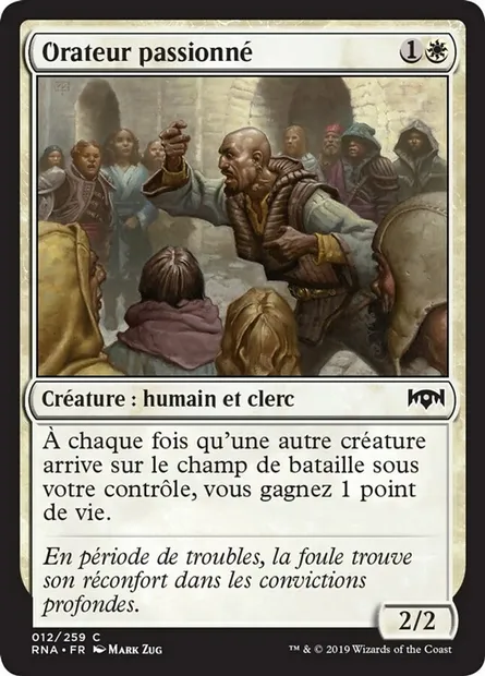Orateur passionné, carte Magic RNA 12 — extension L'allégeance de Ravnica