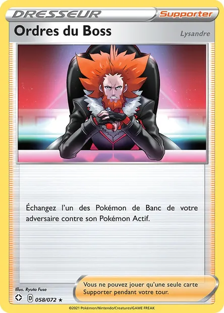 Ordres du Boss (Lysandre), carte Pokémon SHF 58 — extension Destinées Radieuses
