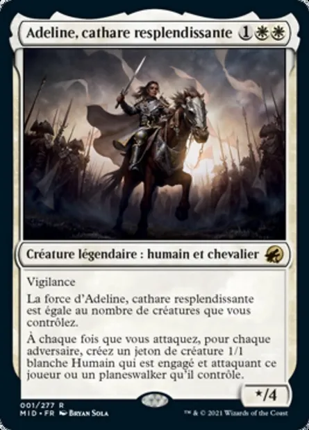 Adeline, cathare resplendissante, carte Magic MID 1 — extension Innistrad : chasse de minuit
