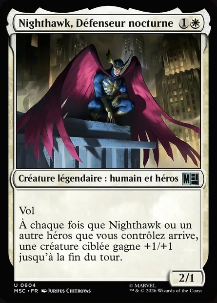 Nighthawk, Défenseur nocturne, carte Magic MSC 604 — extension Marvel Super Heroes Commander