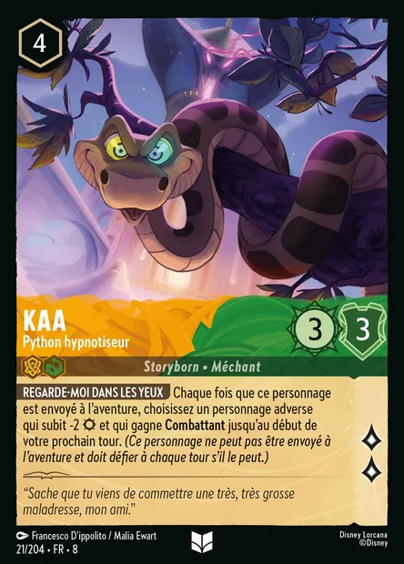 Kaa - Python hypnotiseur, carte Disney Lorcana CH8-021 — extension Le Règne de Jafar