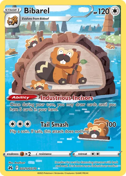 Bibarel, Pokémon card CRZ GG25 — Crown Zenith set