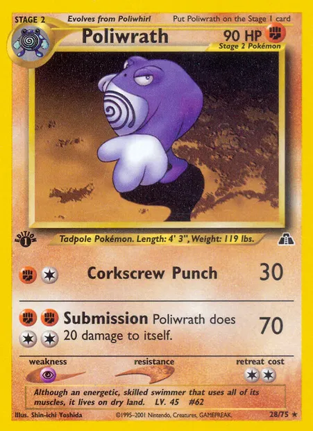 Poliwrath, Pokémon card ND 28 — Neo Discovery set