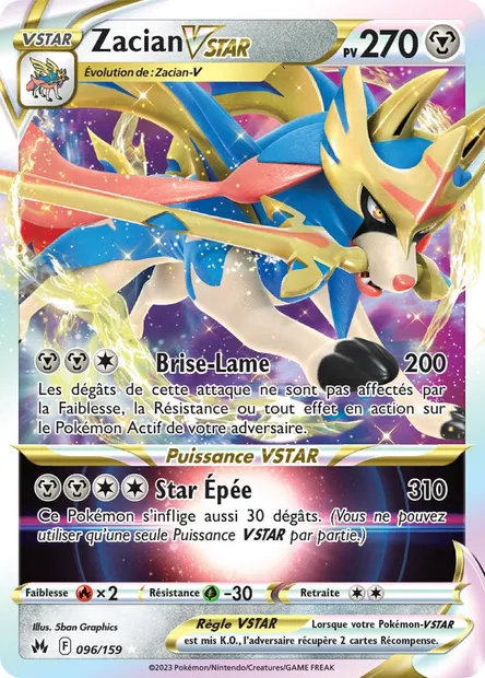 Zacian VSTAR, carte Pokémon CRZ 096 — extension Zénith Suprême
