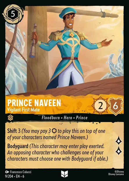 Prince Naveen - Vigilant First Mate, Disney Lorcana card CH6-009 — Azurite Sea set