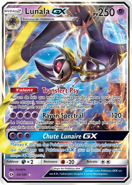 Lunala GX, carte Pokémon SUM 66 — extension Soleil et Lune