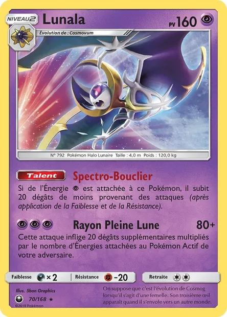 Lunala, carte Pokémon CES 70 — extension Tempête Céleste