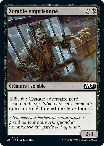 Zombie emprisonné, carte Magic M21 91 — extension Core Set 2021