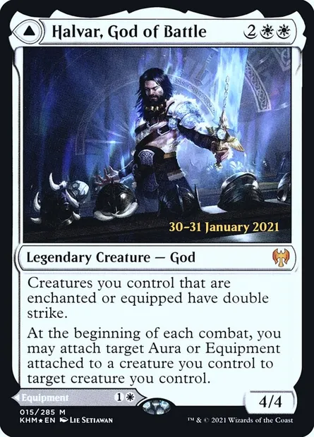 Halvar, God of Battle // Sword of the Realms, Magic card PKHM 15s — Kaldheim Promos set