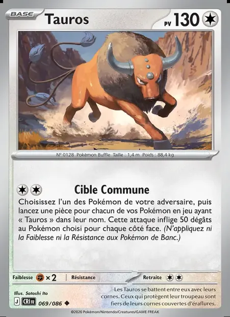 Tauros, carte Pokémon CRI 069 — extension Chaos Ascendant