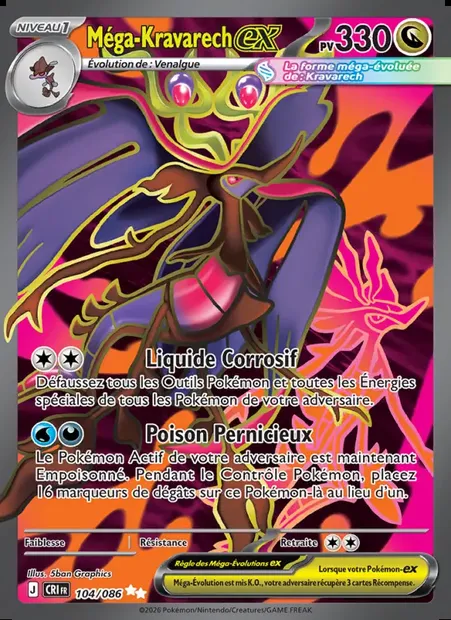 Méga-Kravarech-ex, carte Pokémon CRI 104 — extension Chaos Ascendant