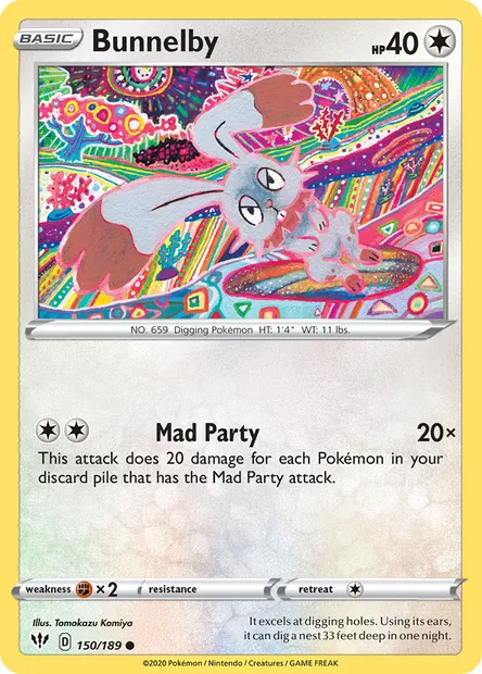Bunnelby, Pokémon card DAA 150 — Darkness Ablaze set