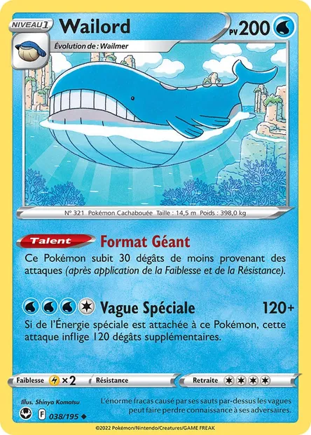 Wailord, carte Pokémon SIT 038 — extension Tempête Argentée