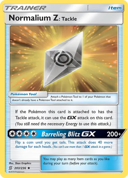 Normalium Z: Tackle, Pokémon card UNM 203 — Unified Minds set