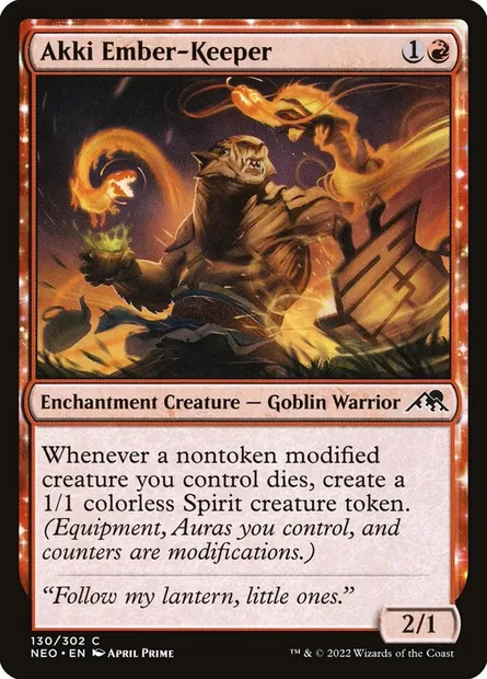 Akki Ember-Keeper, Magic card NEO 130 — Kamigawa: Neon Dynasty set