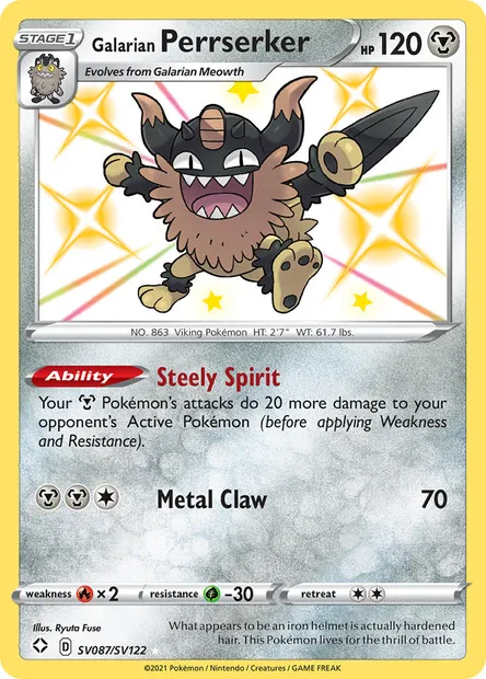 Galarian Perrserker, Pokémon card SHF SV087 — Shining Fates set
