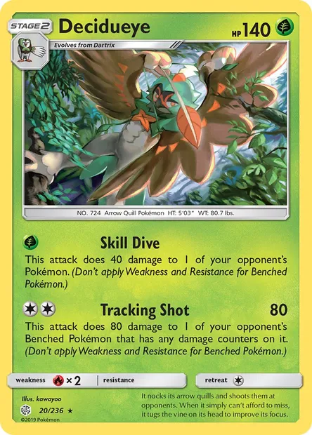 Decidueye, Pokémon card CEC 20 — Cosmic Eclipse set