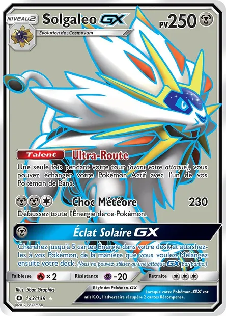 Solgaleo GX, carte Pokémon SUM 143 — extension Soleil et Lune