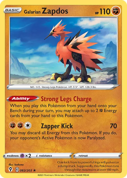 Galarian Zapdos, Pokémon card EVS 82 — Evolving Skies set
