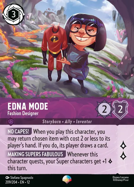 Edna Mode - Fashion Designer, Disney Lorcana card CH12-209 — Wilds Unknown set