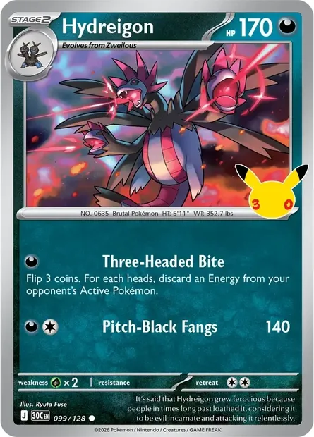 Hydreigon, Pokémon card 30C 099 — 30th Celebration set